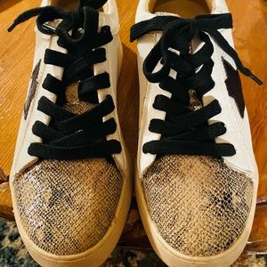 White Raven animal print sneakers, size 6